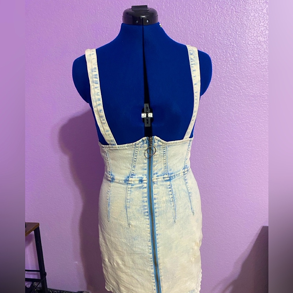 Wild Fable Light Wash Distressed Overall Denim Mini Dress